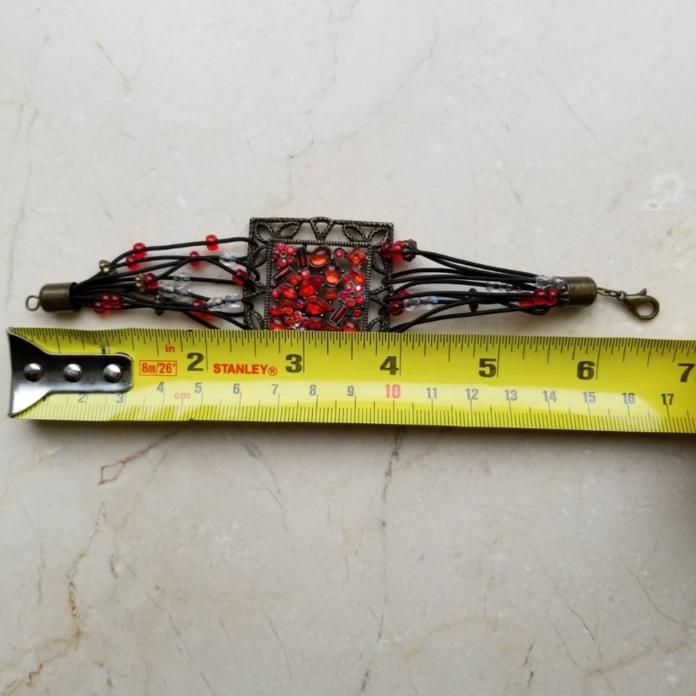 BLACK METAL BRACELET with Red Stones - Picture 2 of 4